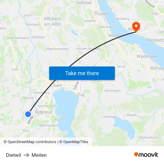 Dietwil to Meilen map