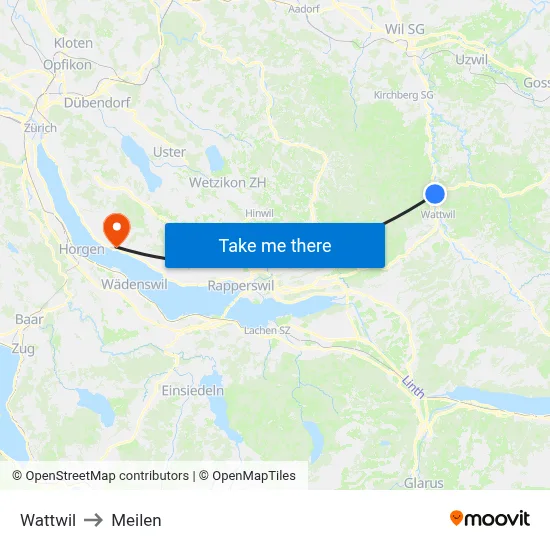 Wattwil to Meilen map