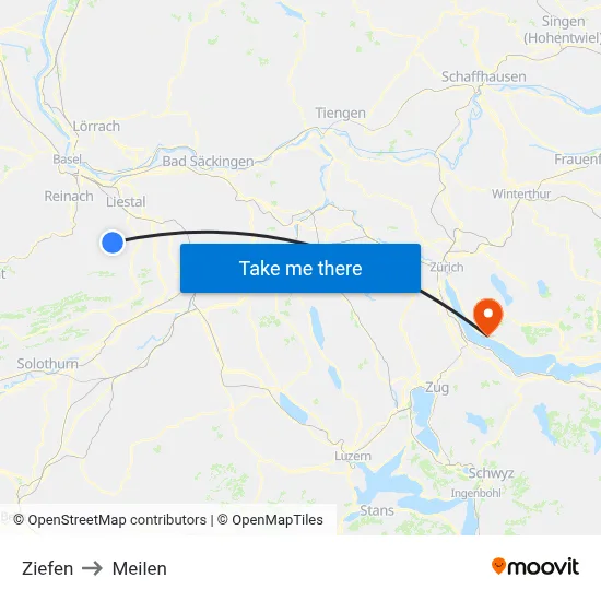 Ziefen to Meilen map