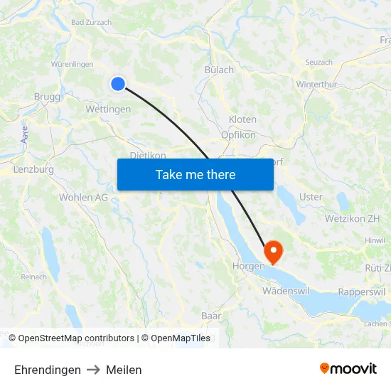 Ehrendingen to Meilen map