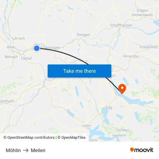 Möhlin to Meilen map