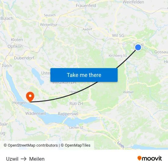 Uzwil to Meilen map
