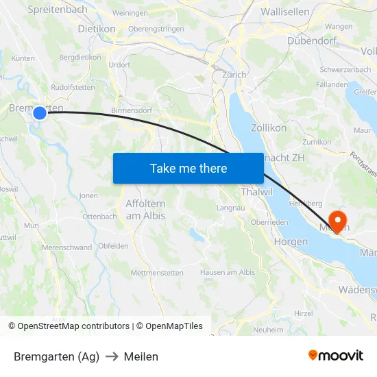 Bremgarten (Ag) to Meilen map
