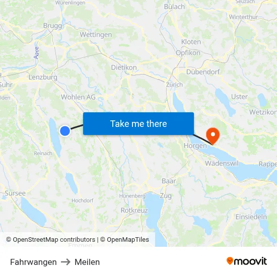 Fahrwangen to Meilen map