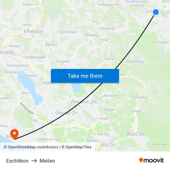 Eschlikon to Meilen map