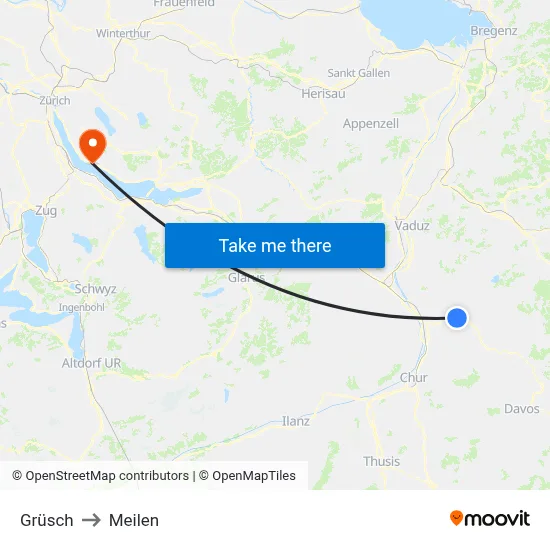 Grüsch to Meilen map