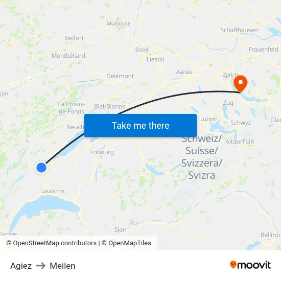 Agiez to Meilen map