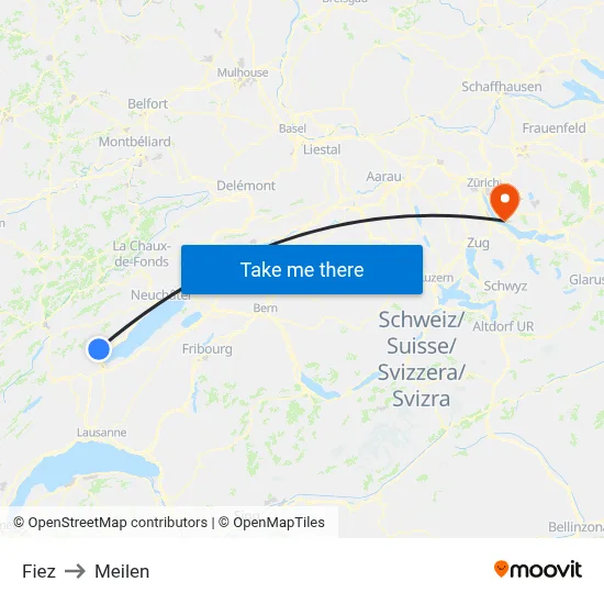 Fiez to Meilen map