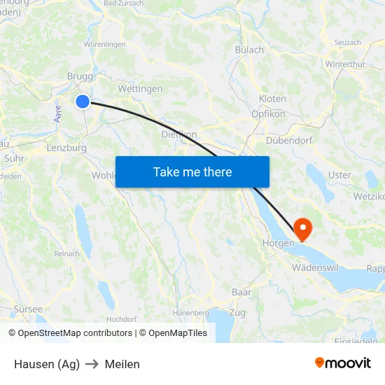 Hausen (Ag) to Meilen map