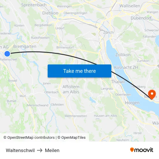 Waltenschwil to Meilen map