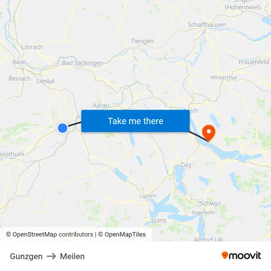 Gunzgen to Meilen map