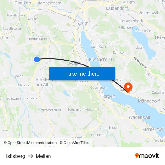 Islisberg to Meilen map