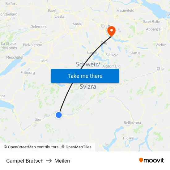 Gampel-Bratsch to Meilen map