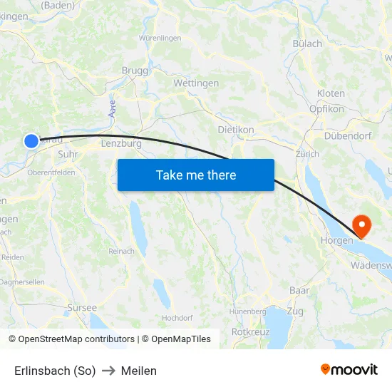 Erlinsbach (So) to Meilen map