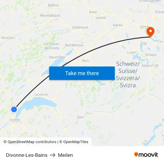 Divonne-Les-Bains to Meilen map