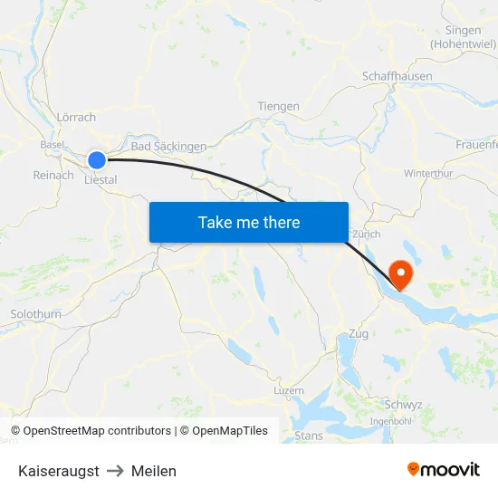 Kaiseraugst to Meilen map