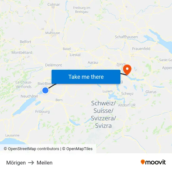 Mörigen to Meilen map