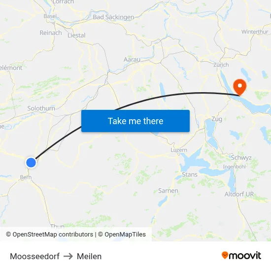 Moosseedorf to Meilen map