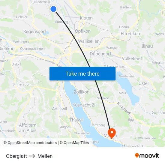 Oberglatt to Meilen map