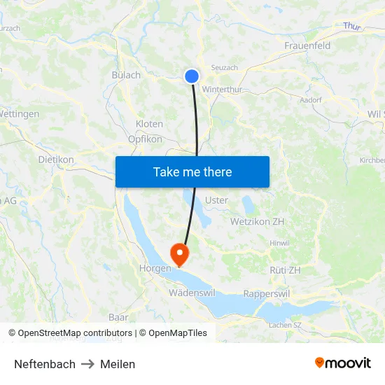 Neftenbach to Meilen map