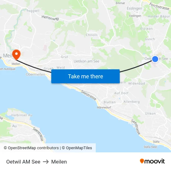 Oetwil AM See to Meilen map