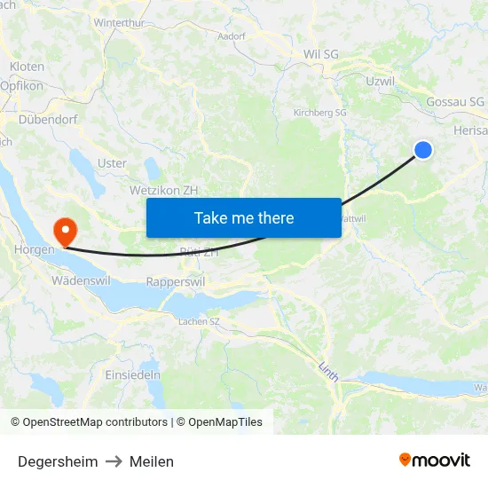 Degersheim to Meilen map
