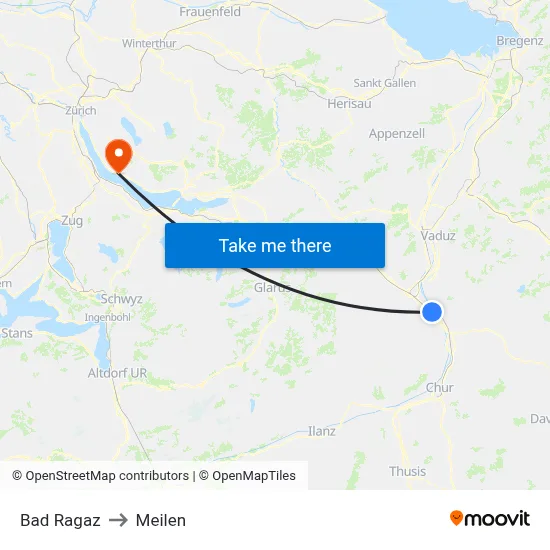 Bad Ragaz to Meilen map