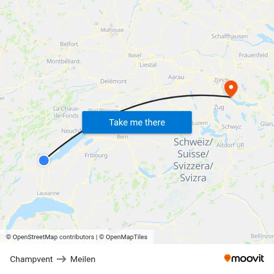 Champvent to Meilen map
