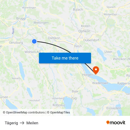 Tägerig to Meilen map