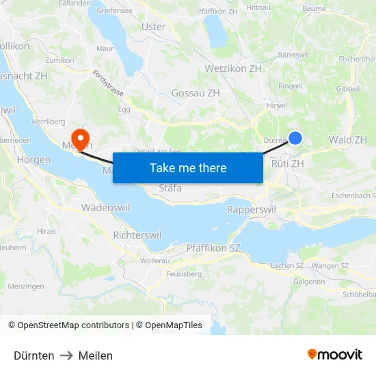 Dürnten to Meilen map
