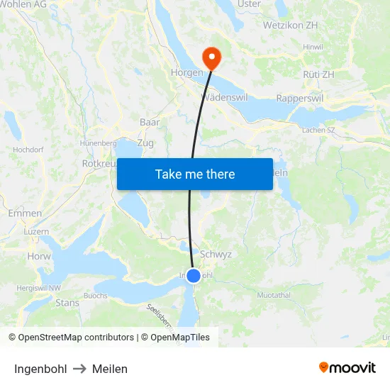 Ingenbohl to Meilen map