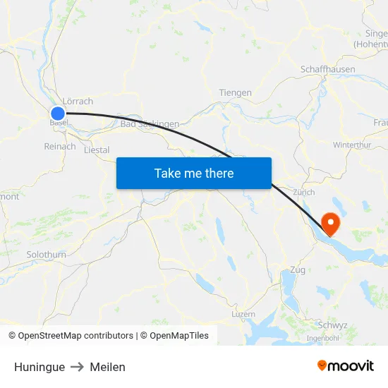 Huningue to Meilen map