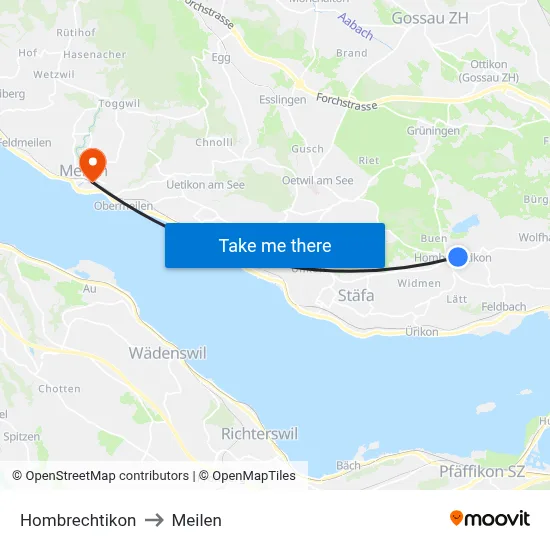 Hombrechtikon to Meilen map