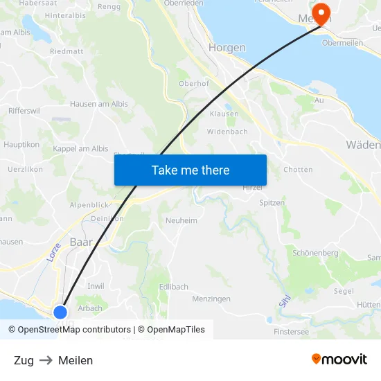 Zug to Meilen map