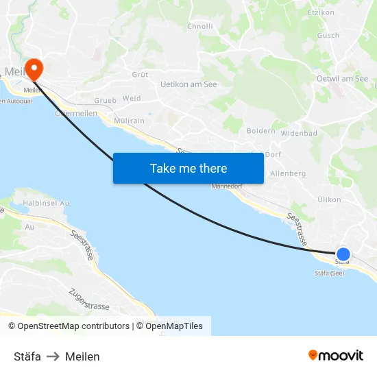 Stäfa to Meilen map
