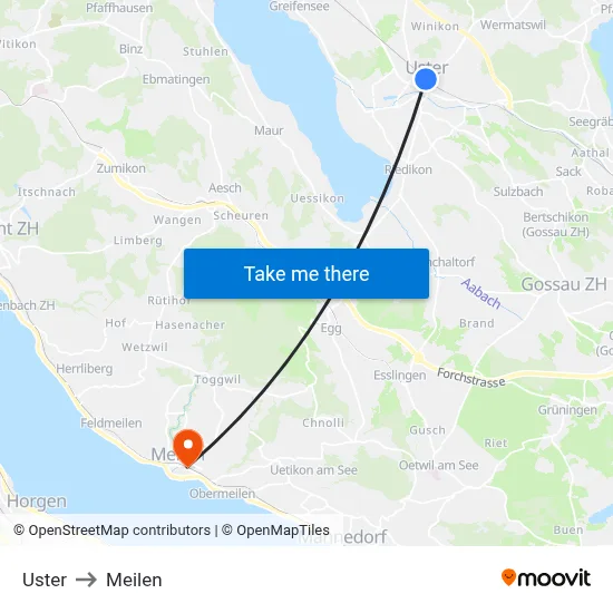Uster to Meilen map