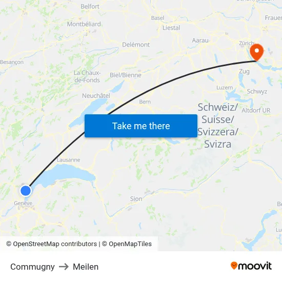 Commugny to Meilen map