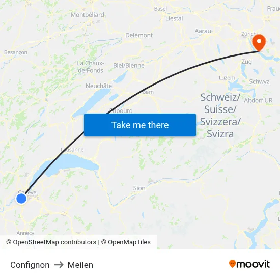 Confignon to Meilen map