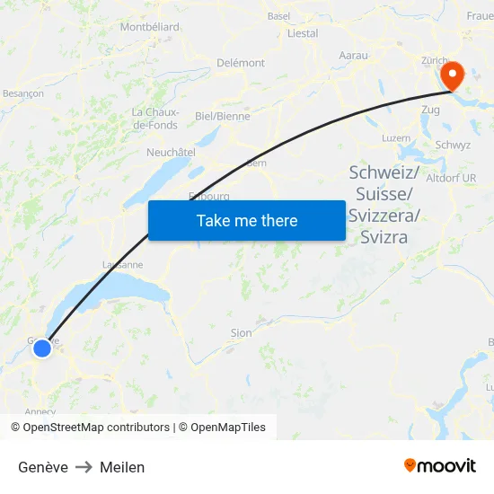 Genève to Meilen map