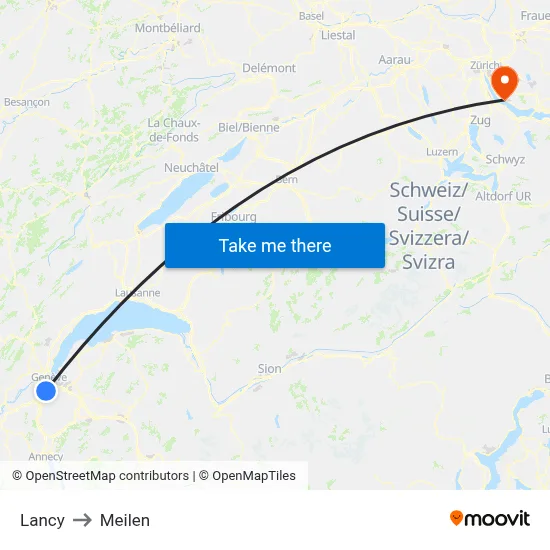 Lancy to Meilen map
