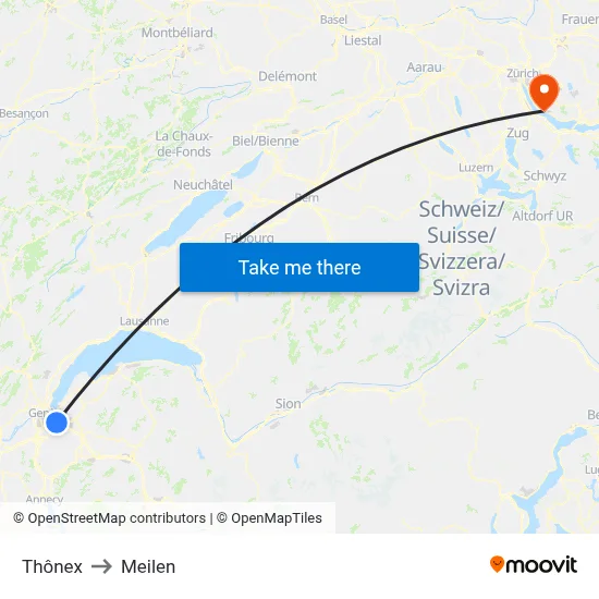Thônex to Meilen map