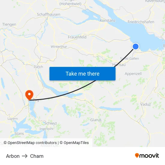 Arbon to Cham map