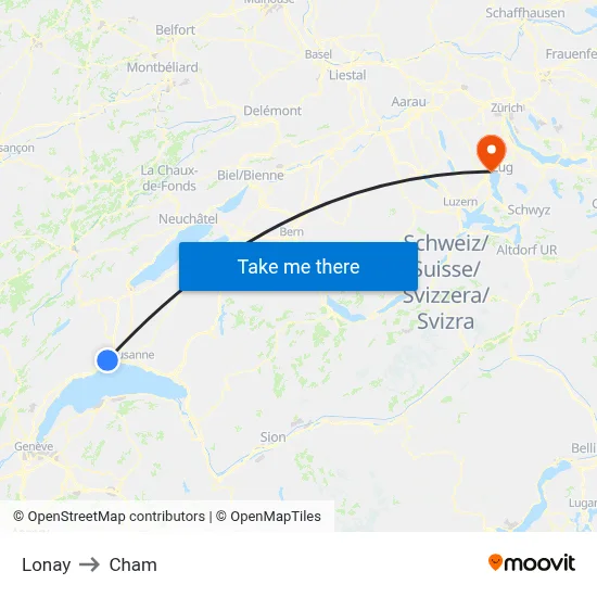 Lonay to Cham map