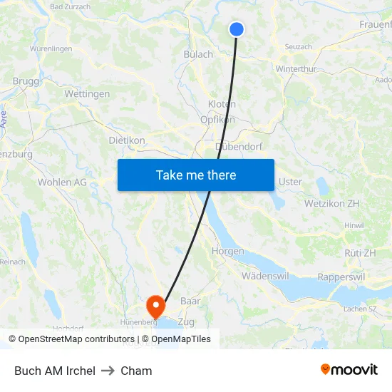 Buch AM Irchel to Cham map
