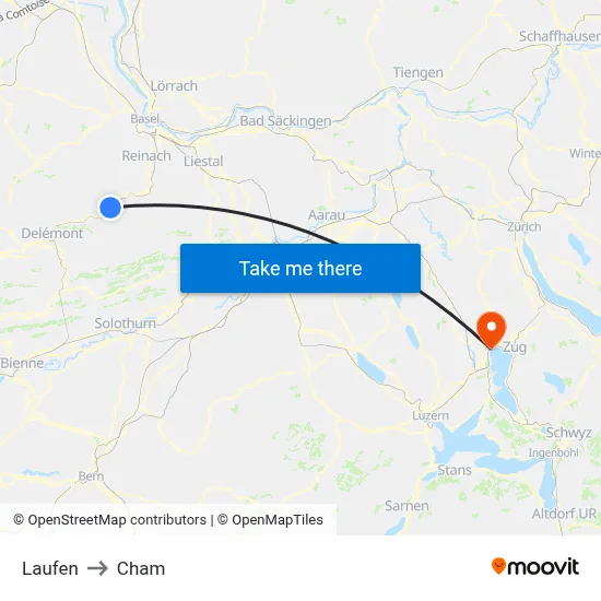 Laufen to Cham map