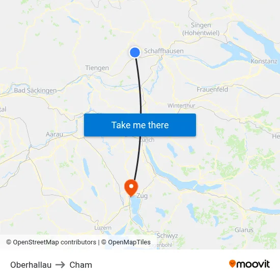 Oberhallau to Cham map