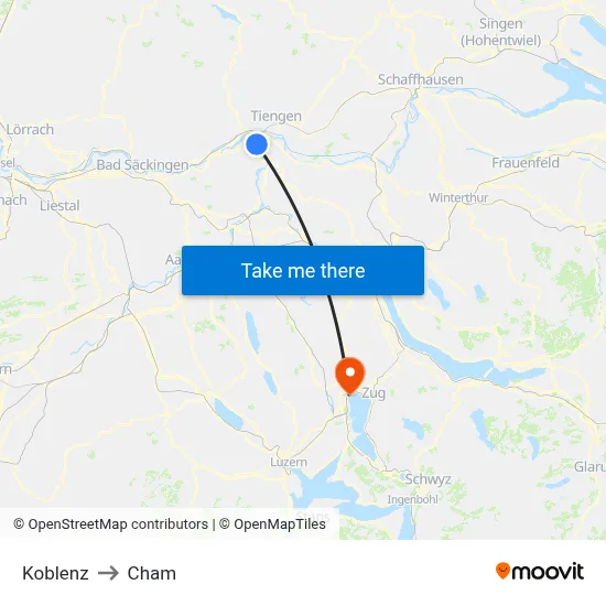 Koblenz to Cham map
