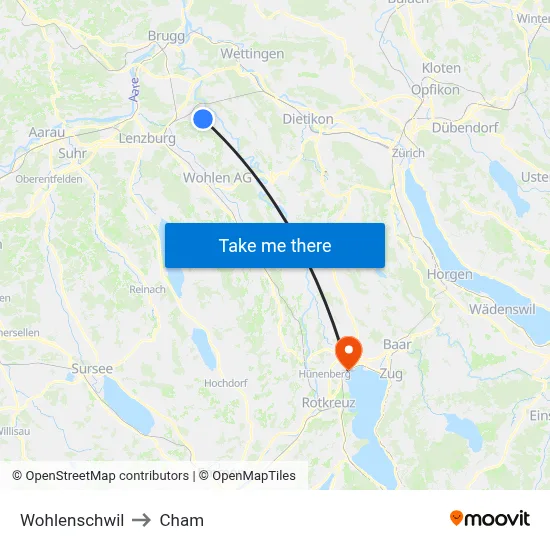 Wohlenschwil to Cham map