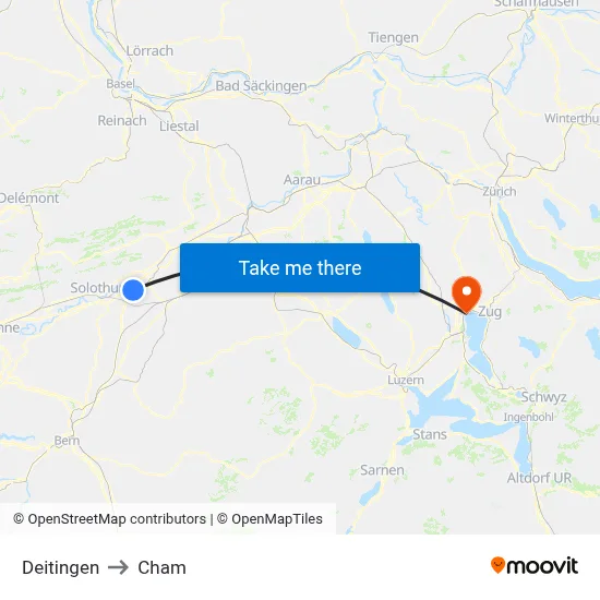 Deitingen to Cham map