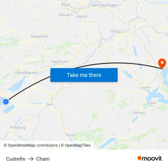 Cudrefin to Cham map